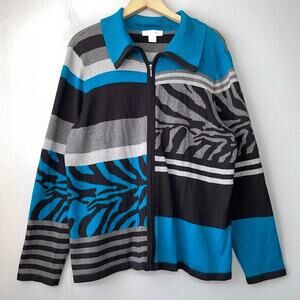 Christopher & Banks Cardigan Size XL Full Zip Preppy Zebra Colorblock Mob Wife